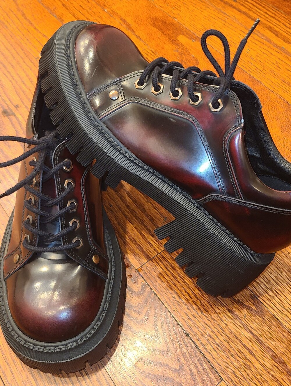 L'Intervalle Sheeran Burgundy Leather Chunky Lug Sole Platform Oxfords EU 39